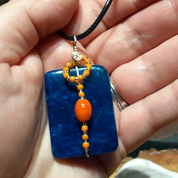 SOLD SALE!!! Boho Blue Fire Agate Crystal Pendant Necklace - Picture 5 of 8